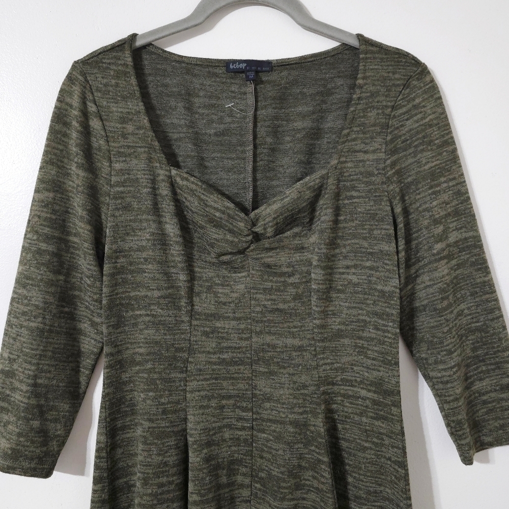 ✨️4/$20. Juniors NWOT Olive Space Dye Knit Sweetheart Neck A-Line Mini Dress - Picture 4 of 13